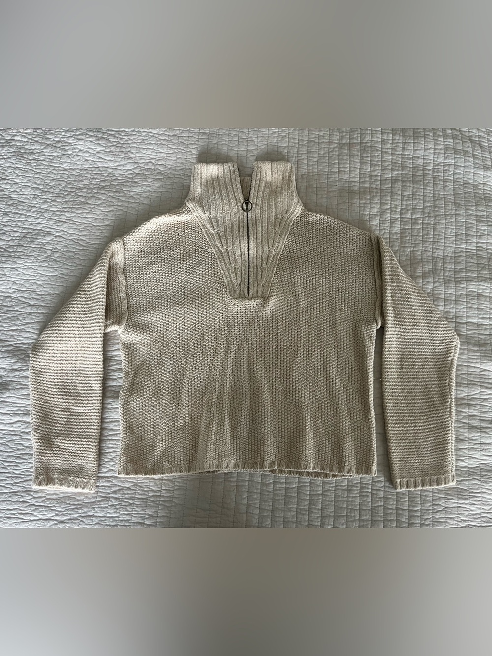 Cream Half-Zip Knit Sweater